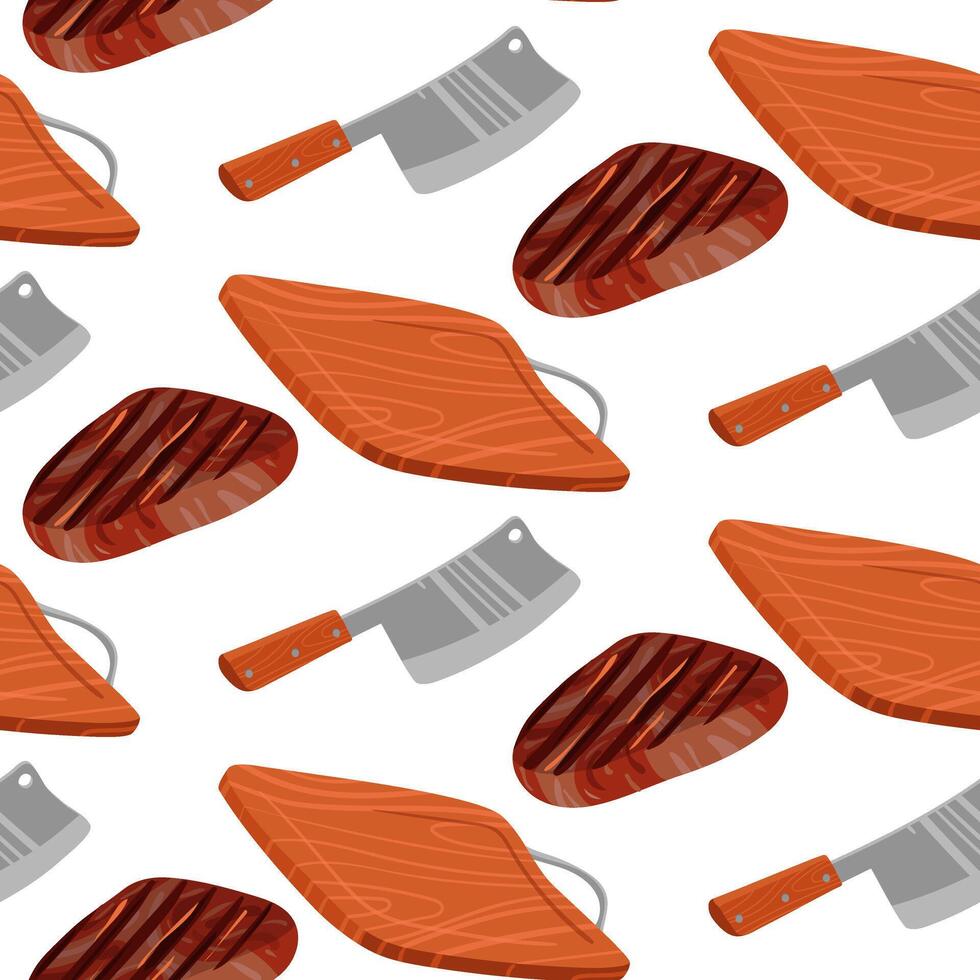 Roast steak is cut with a large knife on a wooden board. Ideal for demonstrating recipes, cooking tips, and cooking tutorials. illustration. Slicing steak by the chef vector
