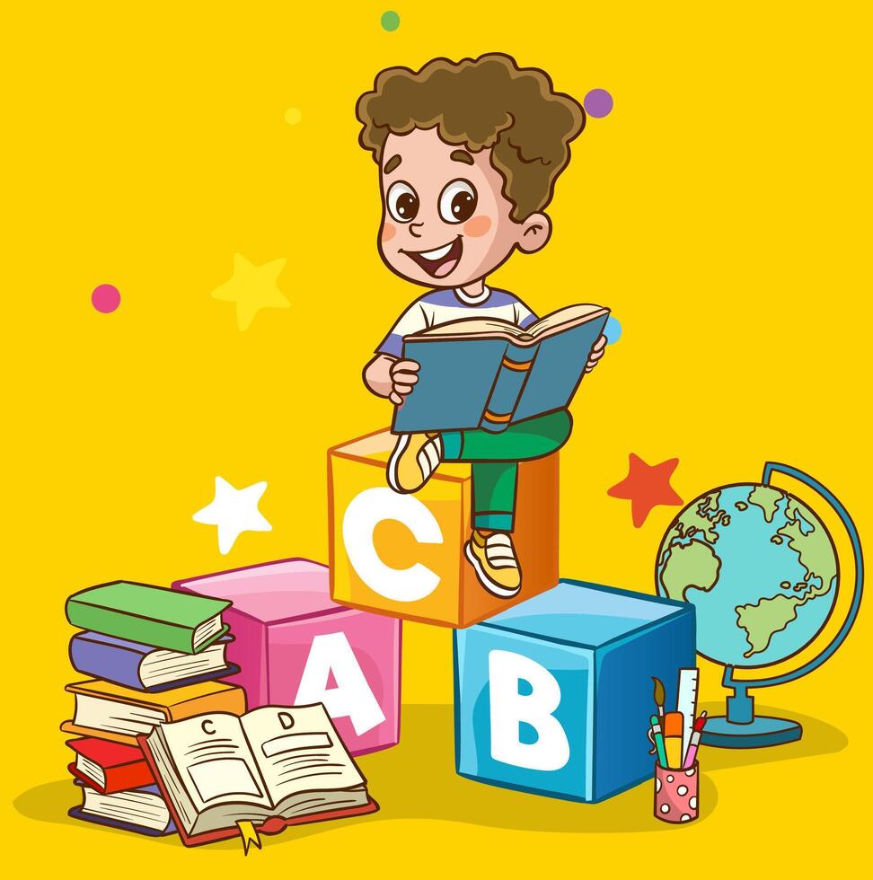 Happy Children Study and Learn. Illustration of Children's Education vector