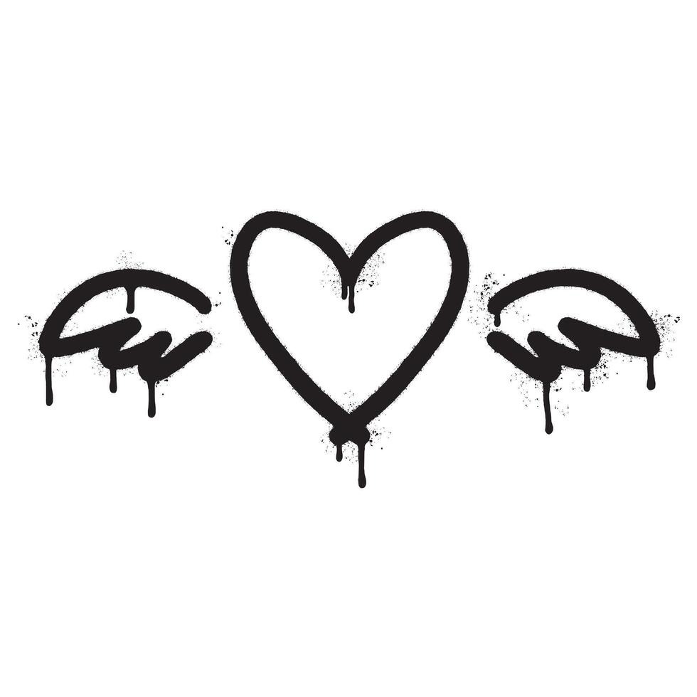 Spray Painted Graffiti heart wings icon Sprayed isolated with a white background. graffiti love wings symbol with over spray in black over white. vector