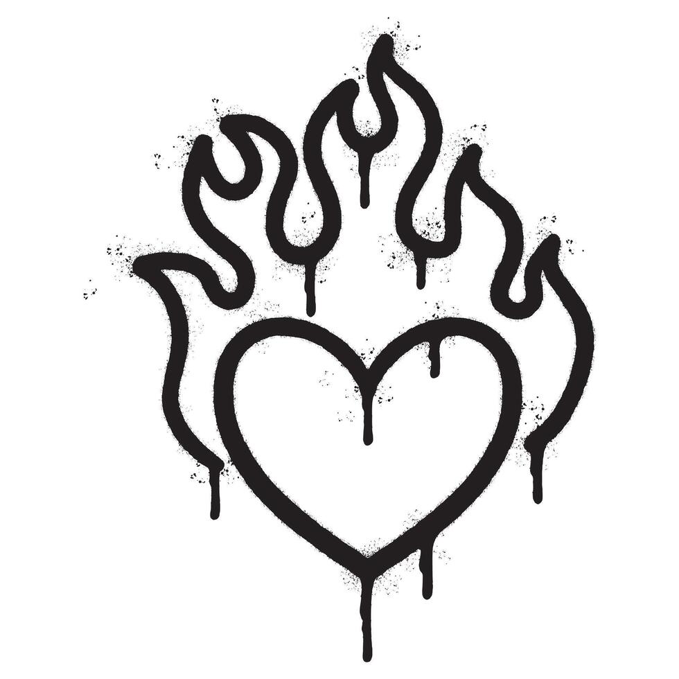 Spray Painted Graffiti Heart flame icon Sprayed isolated with a white background. graffiti Love fire symbol with over spray in black over white. vector