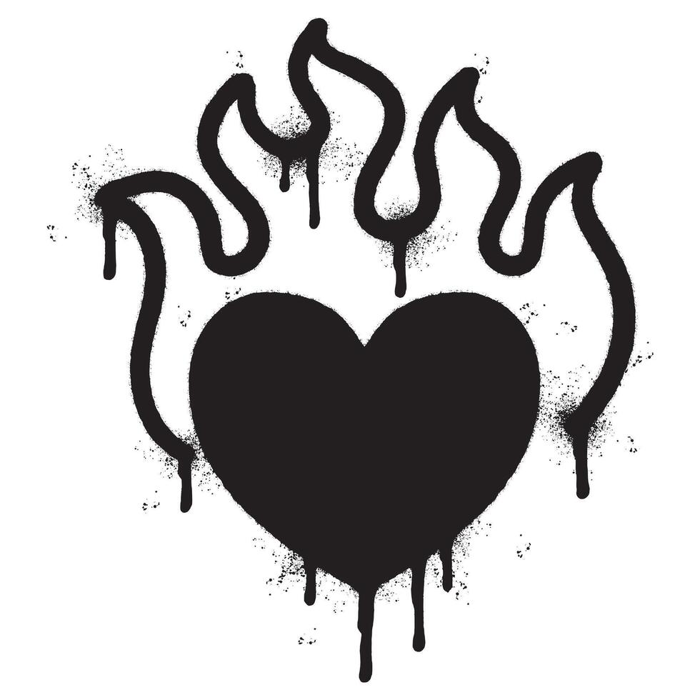 Spray Painted Graffiti Heart flame icon Sprayed isolated with a white background. graffiti Love fire symbol with over spray in black over white. vector
