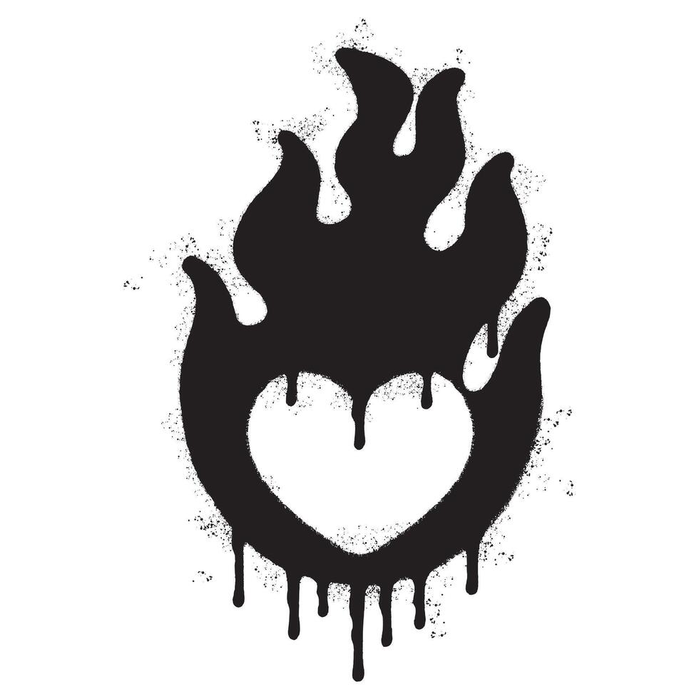 Spray Painted Graffiti Heart flame icon Sprayed isolated with a white background. graffiti Love fire symbol with over spray in black over white. vector