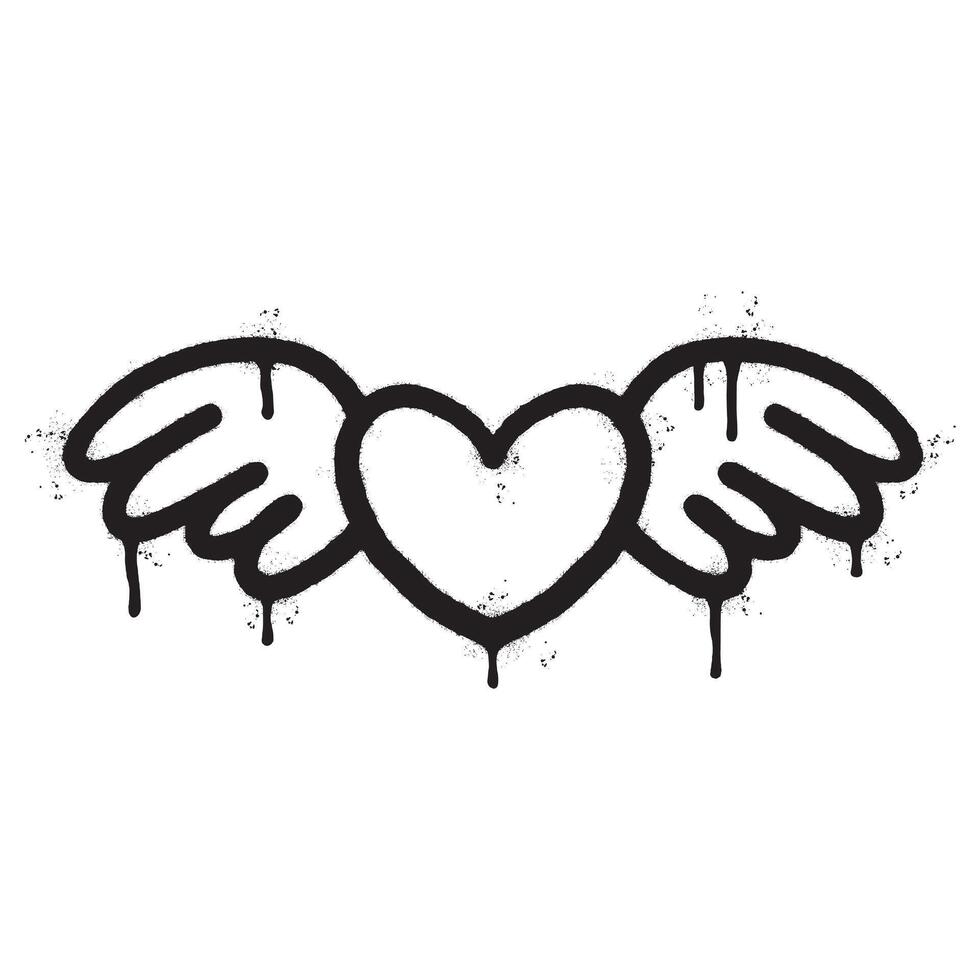 Spray Painted Graffiti heart wings icon Sprayed isolated with a white background. graffiti love wings symbol with over spray in black over white. vector