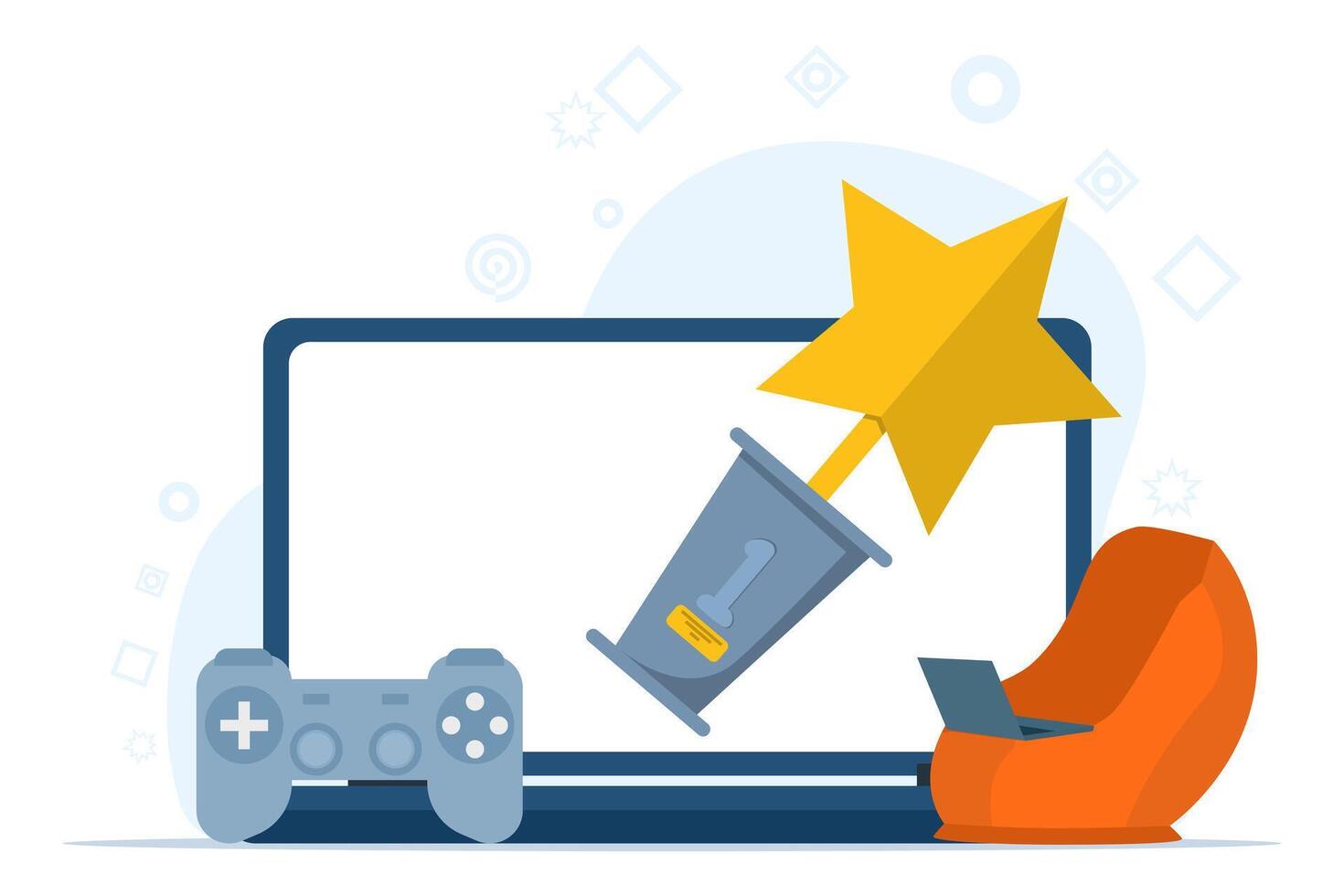 Concept Play games with gadgets, gamers, games, esports. people play online games on PC, people play mobile games. Entertainment flat illustration on white background. vector