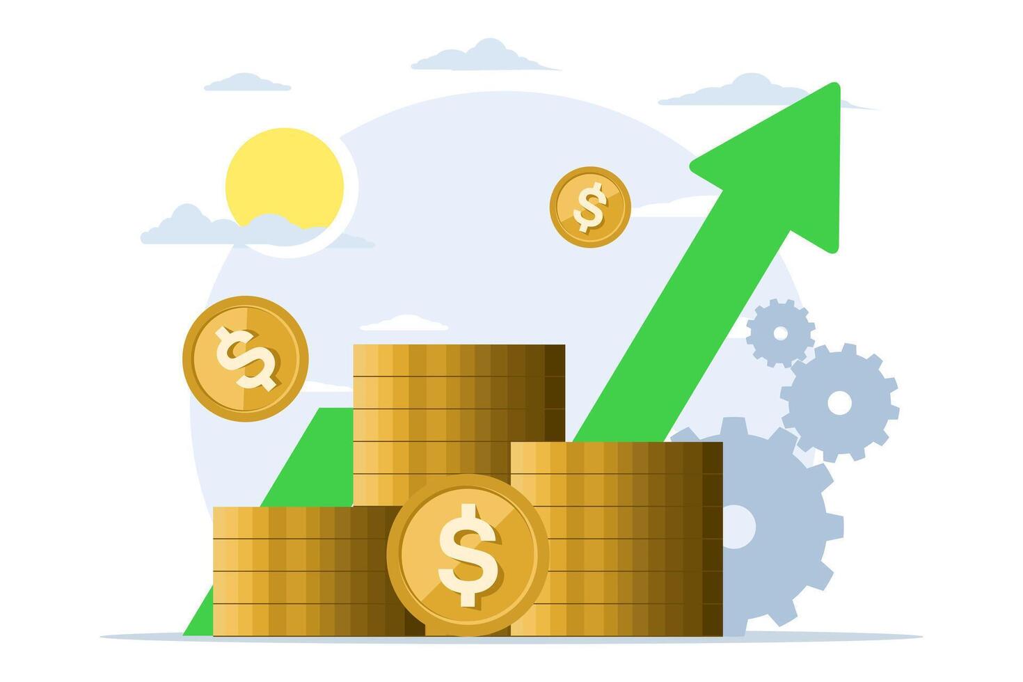 business or profit analysis, investment management, companies involved in co-construction and cash profit cultivation, career growth to success, flat color icon, illustration . vector