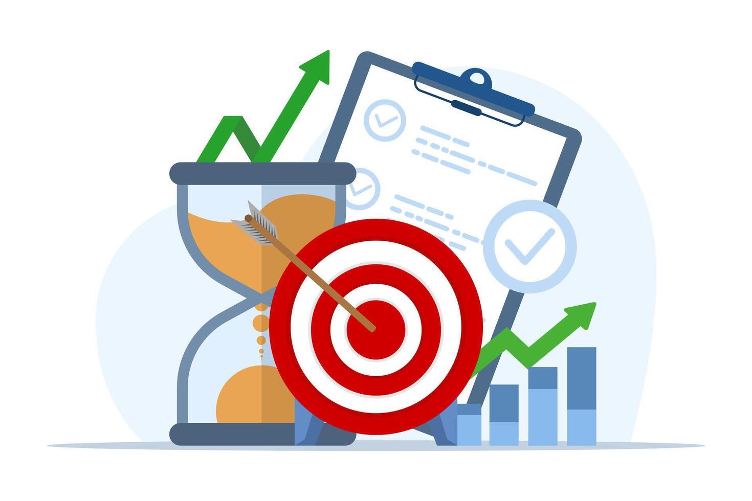 time management and development concept, metaphor of achieving targets and goals for productive work, developing a self-control system isolated white background flat illustration. vector