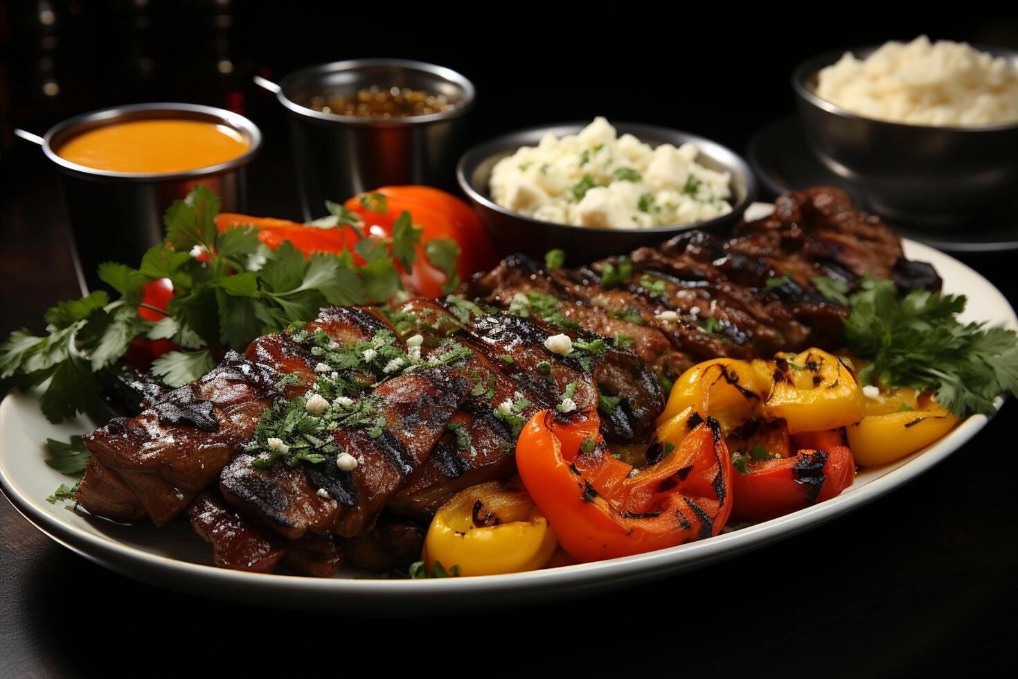 a plate of meat on skewers with vegetables photo