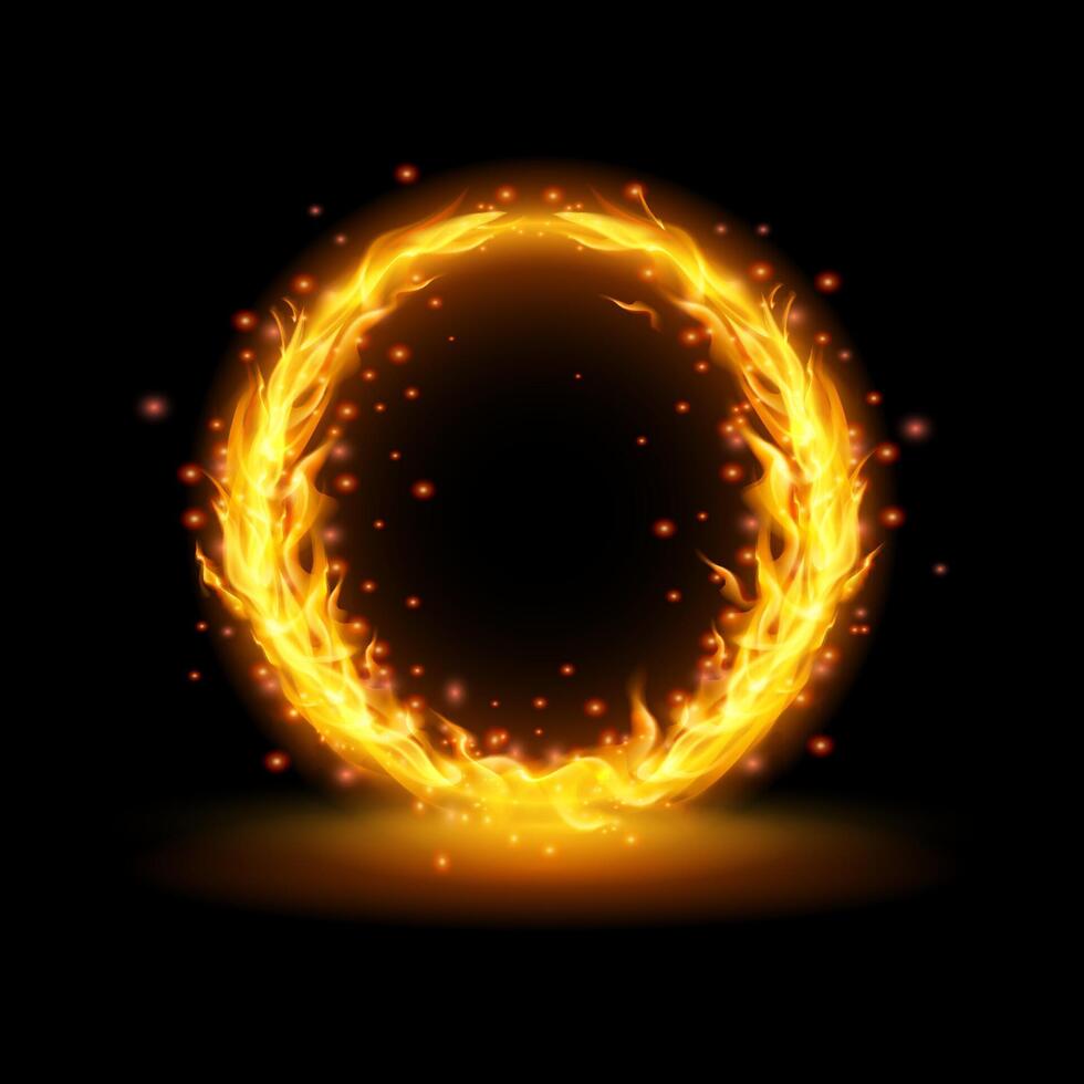 Realistic round fiery frame,fire circle,ring of fire flame vector