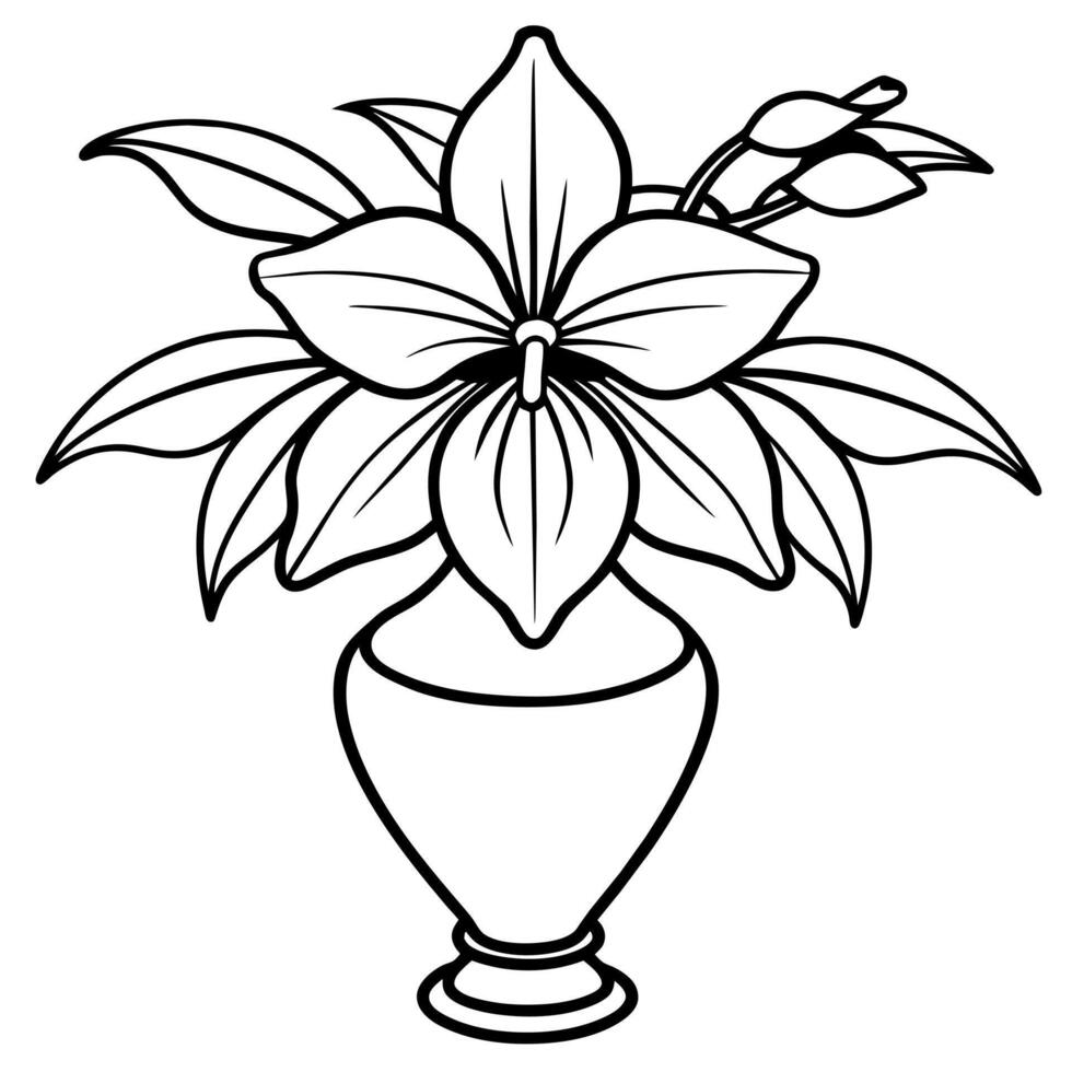 Fuchsia flower on the vase outline illustration coloring book page design, Fuchsia flower on the vase black and white line art drawing coloring book pages for children and adults vector