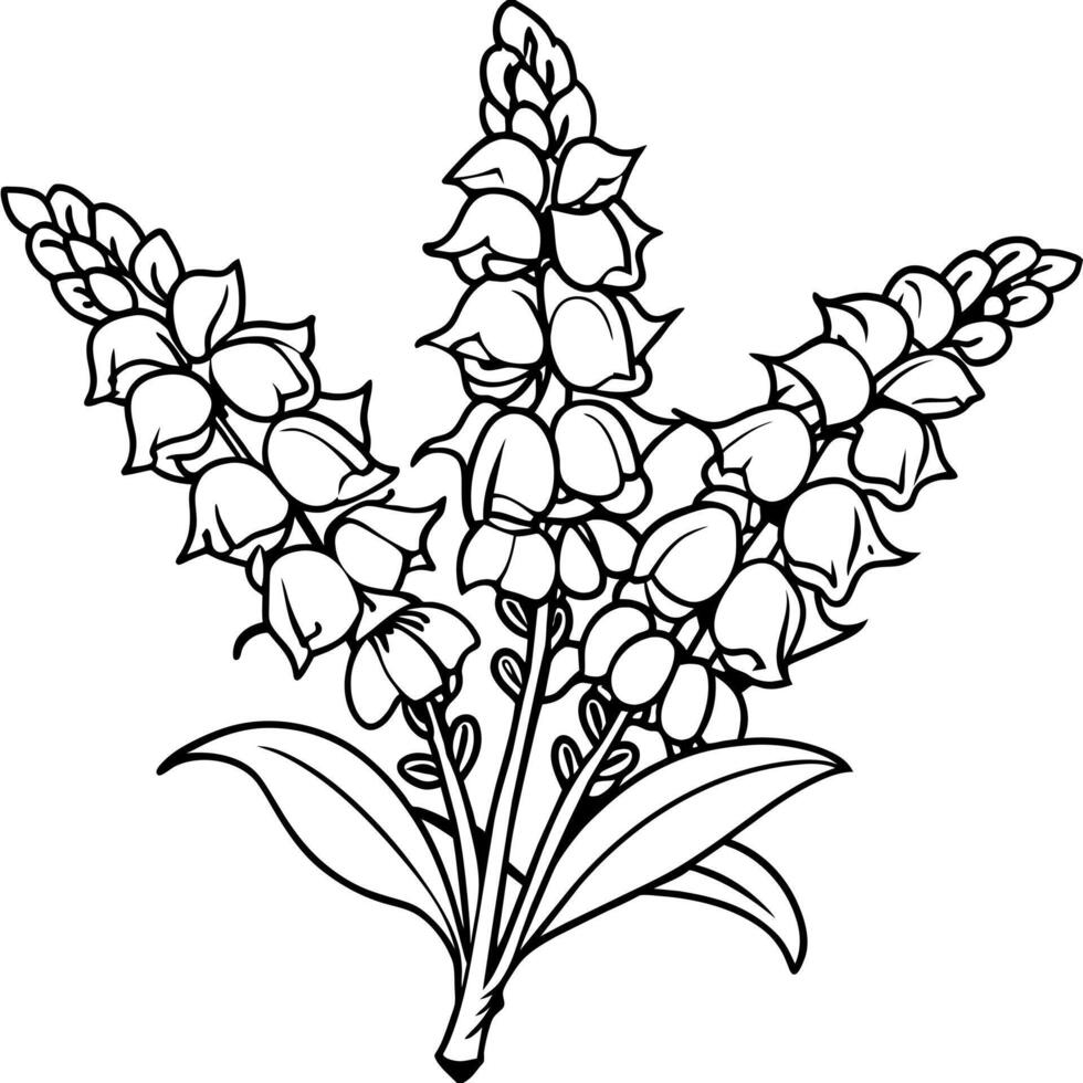 Foxglove Flower Bouquet outline illustration coloring book page design, Foxglove Flower Bouquet black and white line art drawing coloring book pages for children and adults vector
