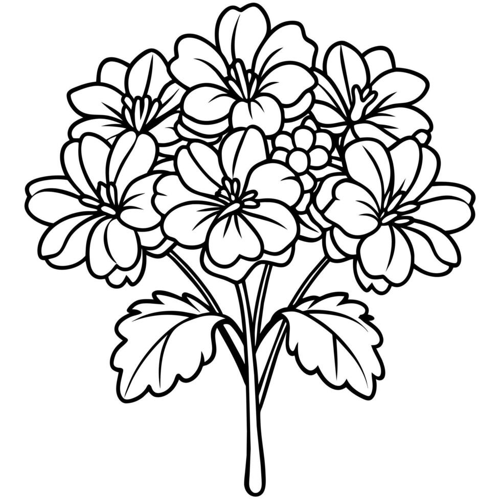 geranio flor ramo de flores contorno ilustración colorante libro página diseño, geranio flor ramo de flores negro y blanco línea Arte dibujo colorante libro paginas para niños y adultos vector