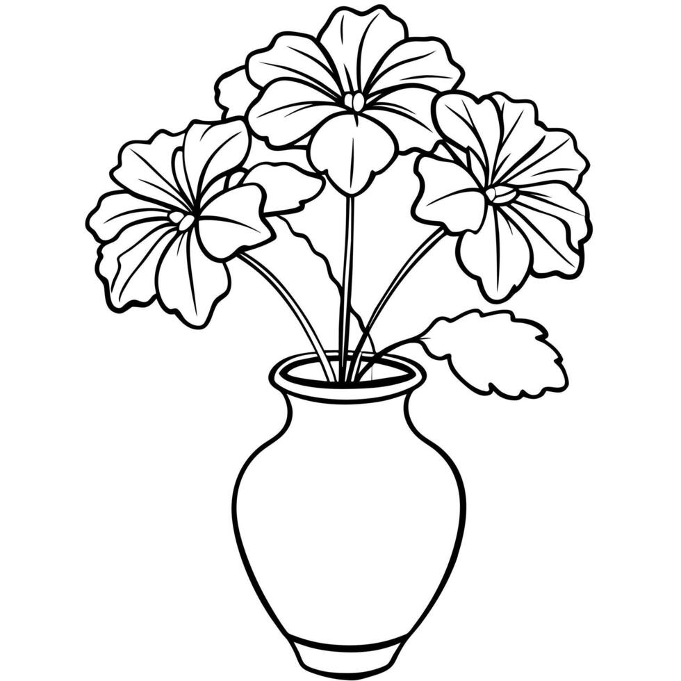 Geranium flower on the vase outline illustration coloring book page design, Geranium flower on the vase black and white line art drawing coloring book pages for children and adults vector