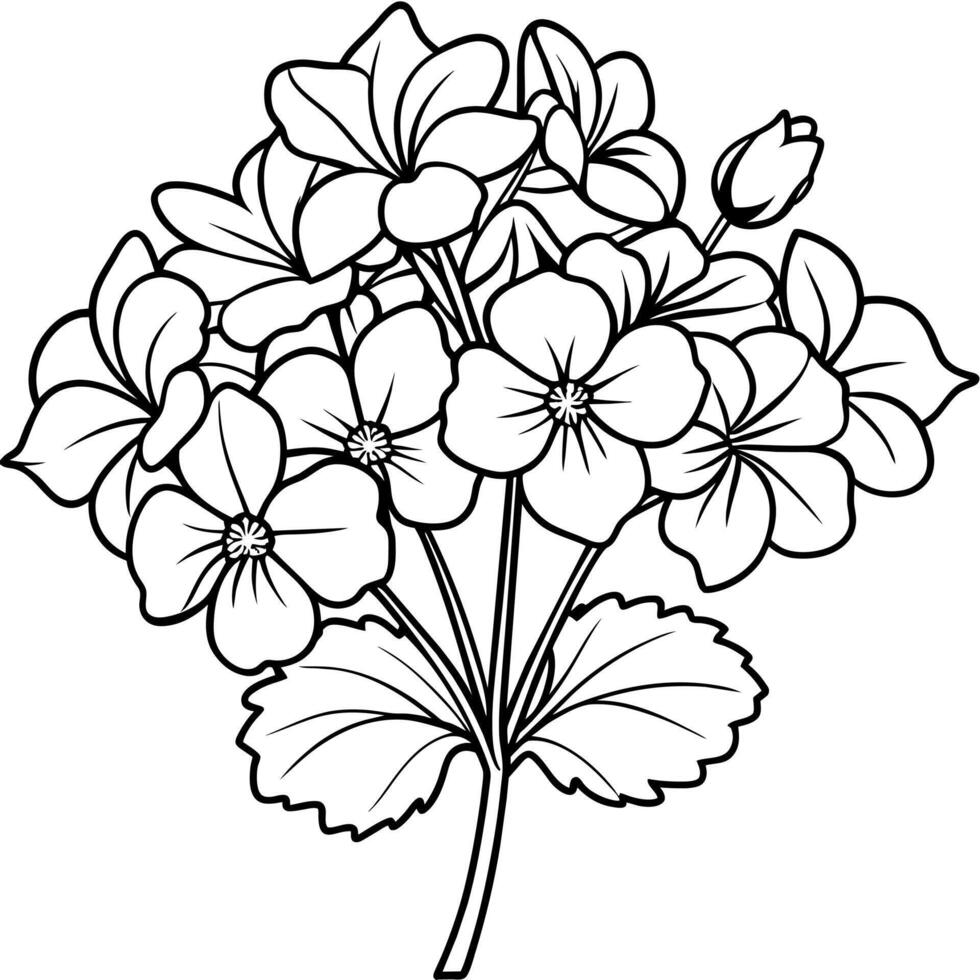 geranio flor ramo de flores contorno ilustración colorante libro página diseño, geranio flor ramo de flores negro y blanco línea Arte dibujo colorante libro paginas para niños y adultos vector