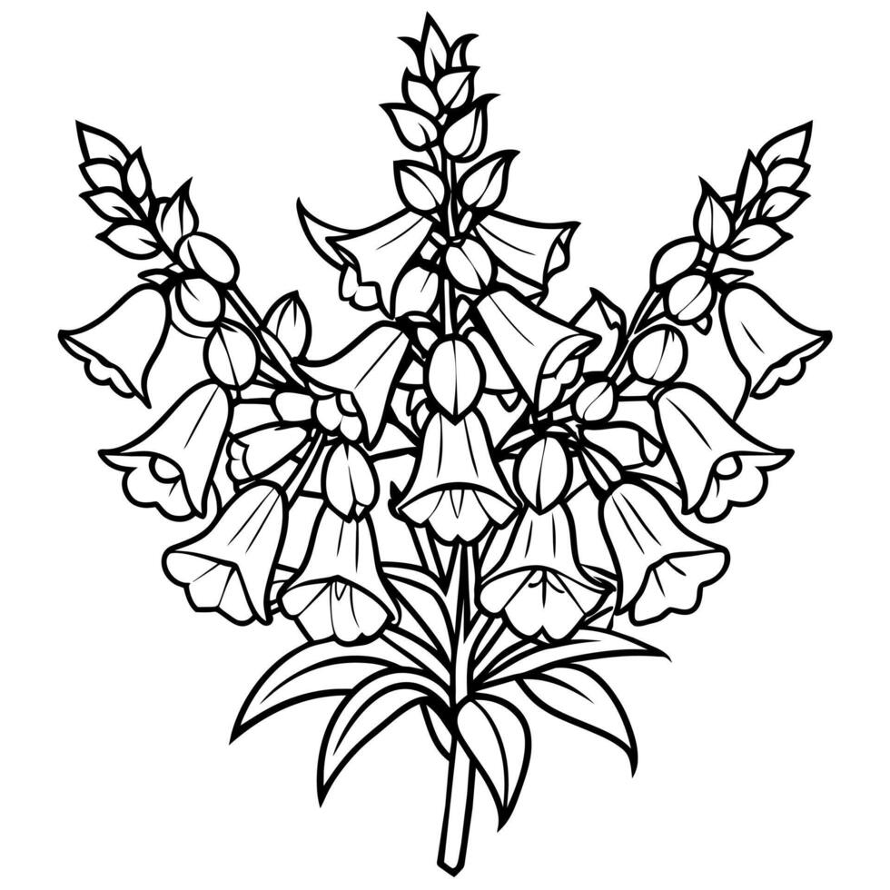 Foxglove Flower Bouquet outline illustration coloring book page design, Foxglove Flower Bouquet black and white line art drawing coloring book pages for children and adults vector