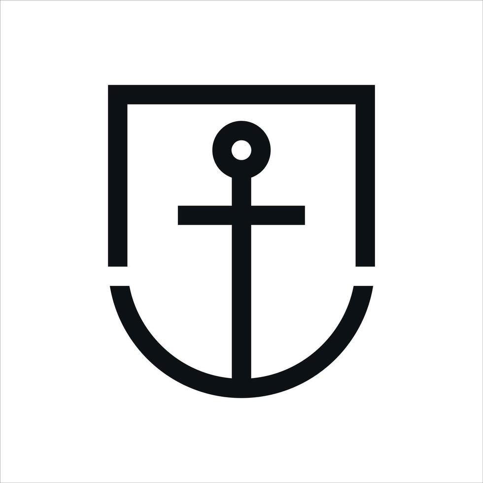 Black anchor with shield logo template vector