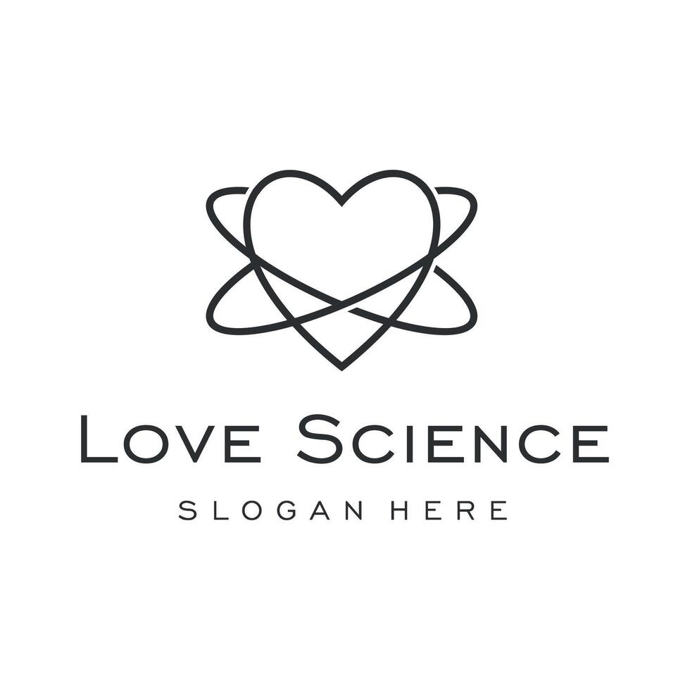 atom symbol with heart shape outline icon love science logo design vector