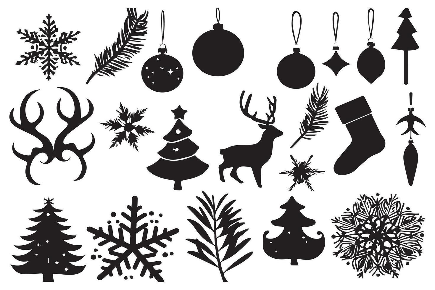Christmas set of silhouettes for design on a white background pro design vector