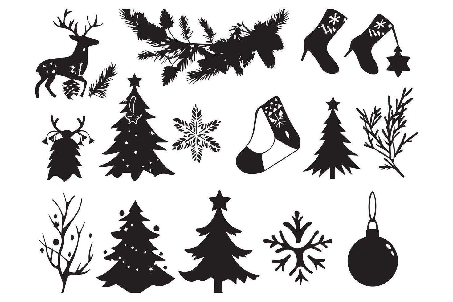Christmas elements black silhouette icons set pro design vector