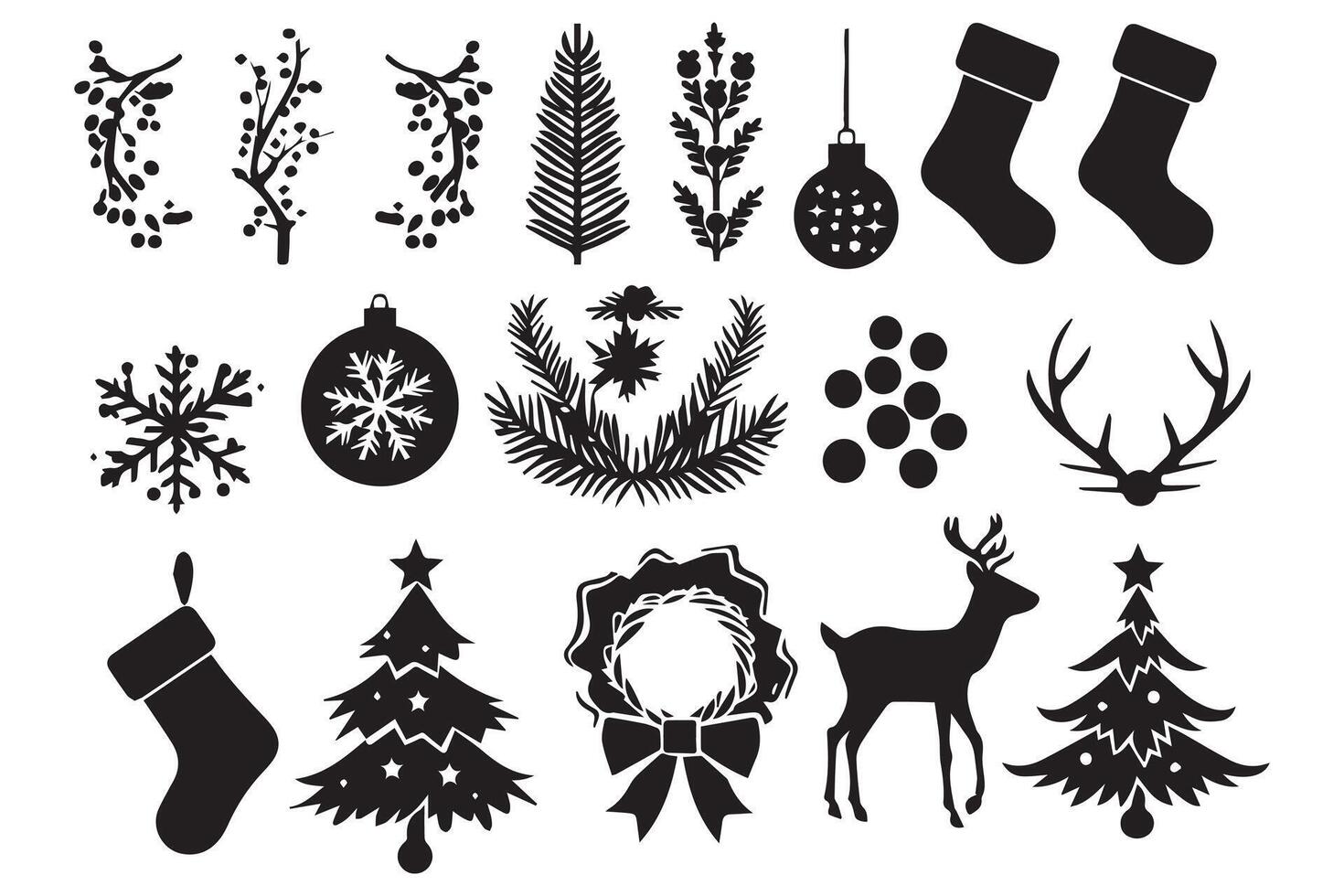 Christmas elements black silhouette icons set pro design vector