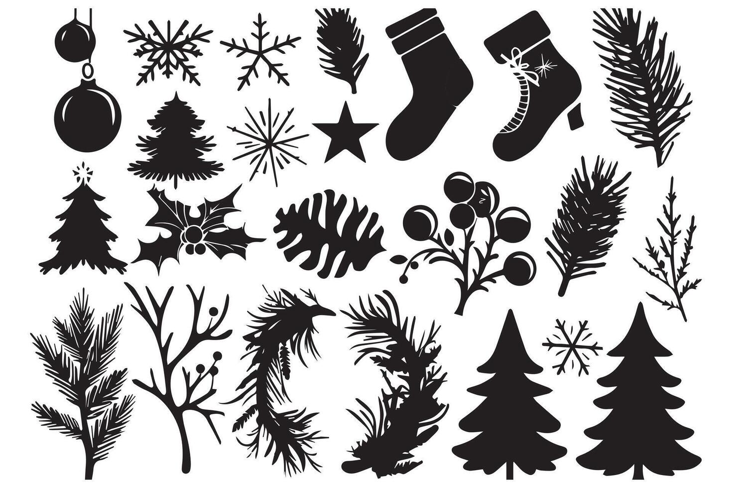 Christmas set of silhouettes for design on a white background pro design vector