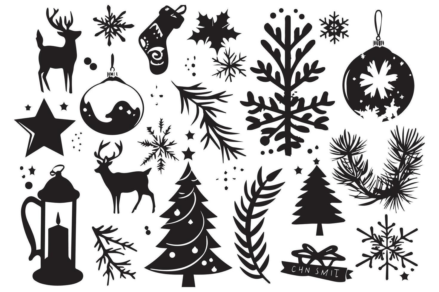 Christmas elements black silhouette icons set free design vector