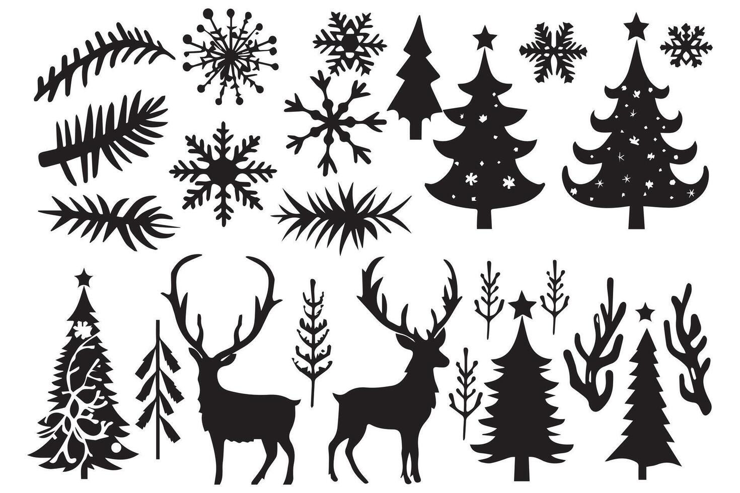 Christmas set of silhouettes for design on a white background free design vector