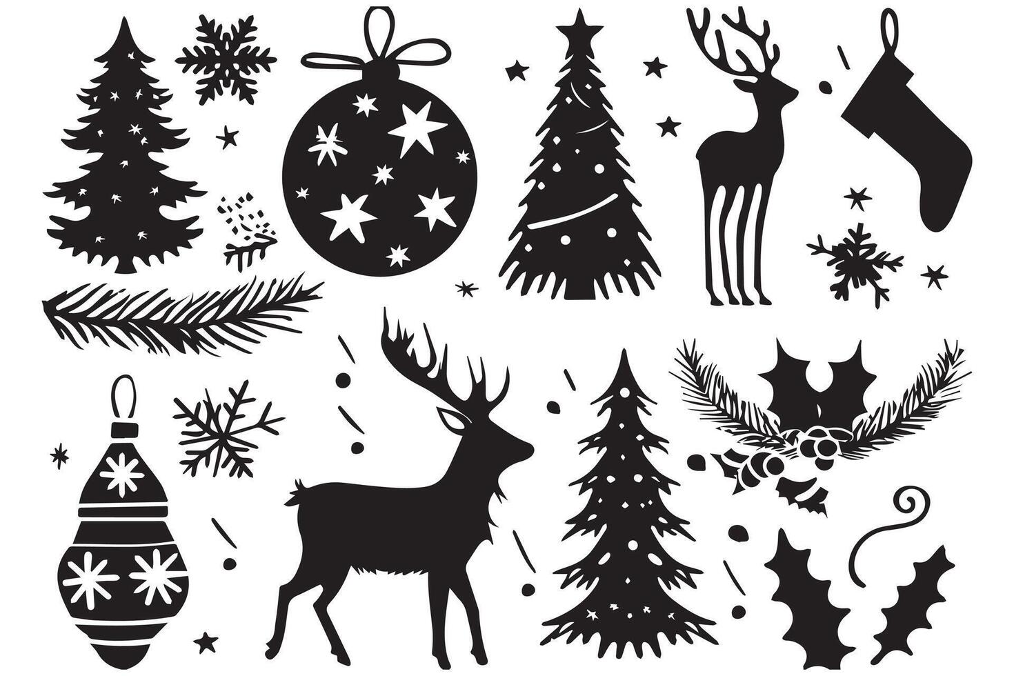 Christmas set of design elements silhouettes vector