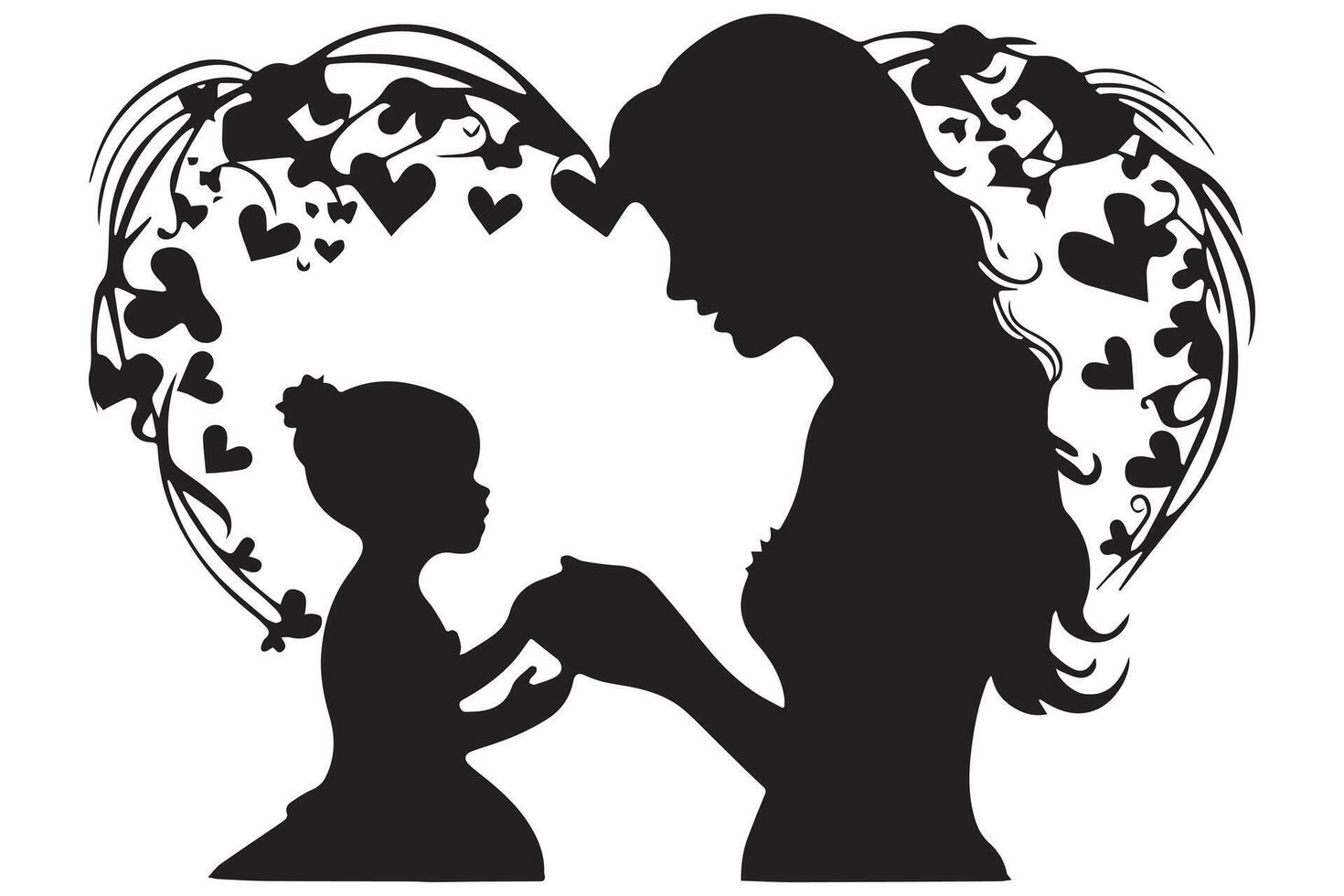 Heart with black silhouette mom and baby vector