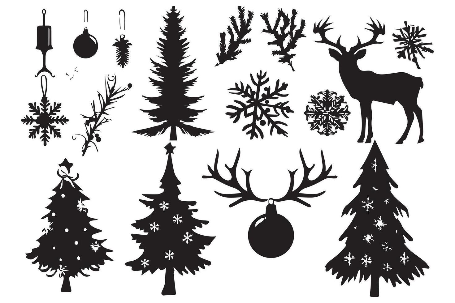 Christmas set of silhouettes for design on a white background pro design vector