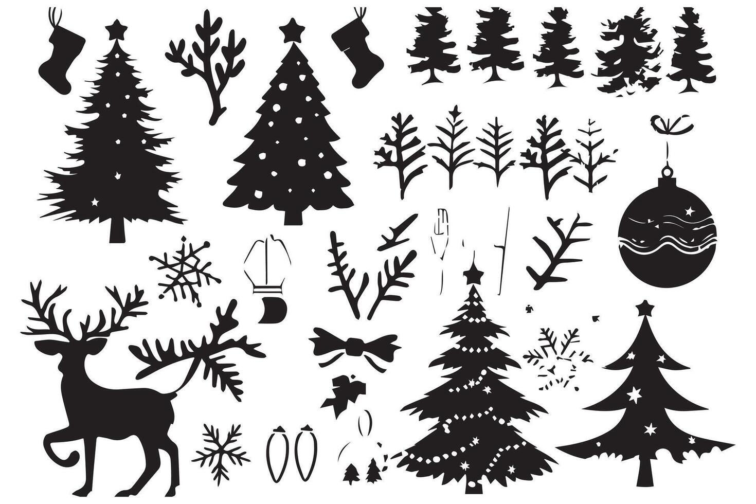 Christmas elements black silhouette icons set pro design vector