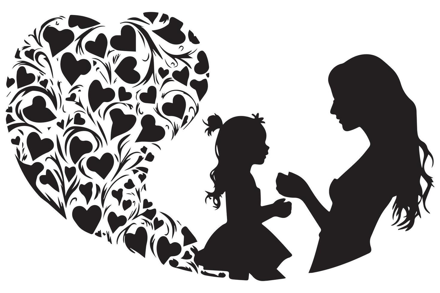 Heart with black silhouette mom and baby vector