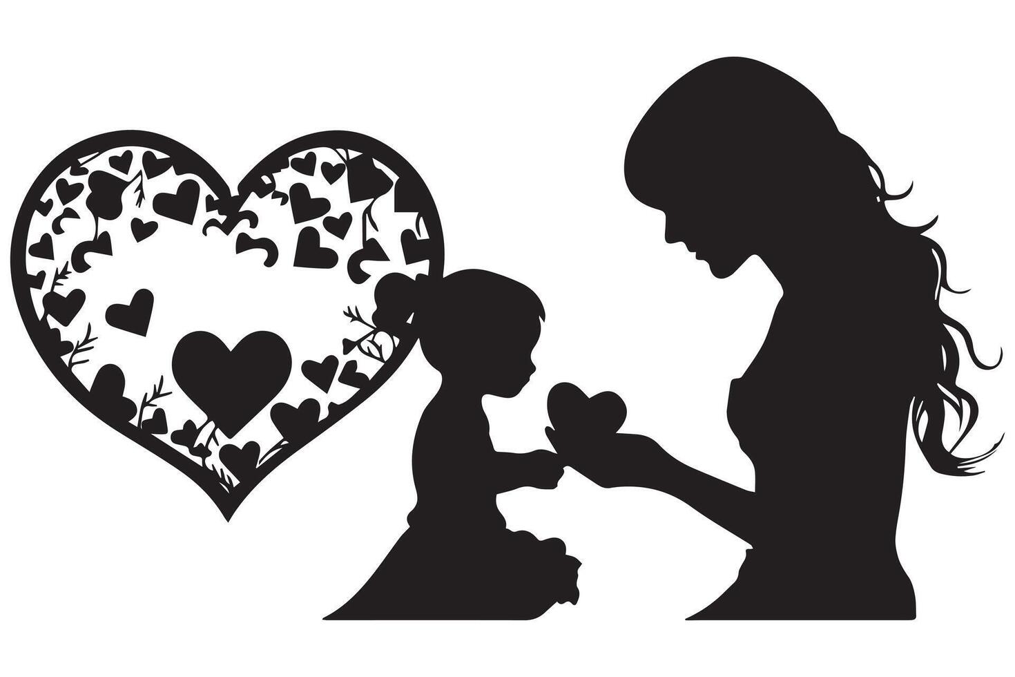 silhouettes of a young woman with a baby and hearts on a background vector