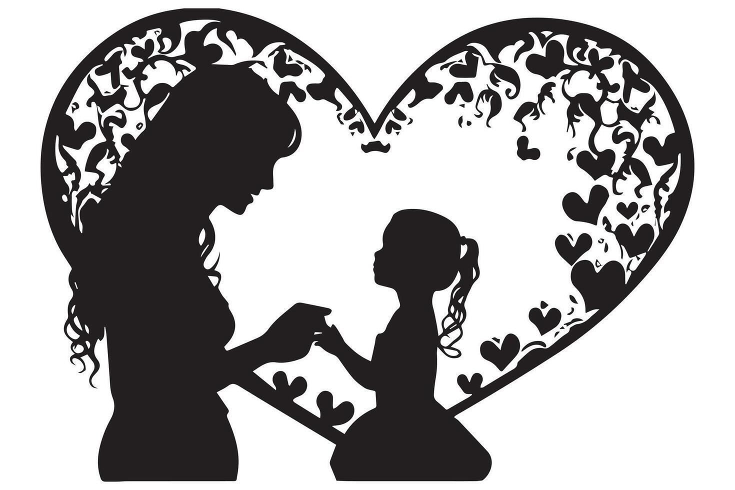 heart with mother and baby silhouette vector