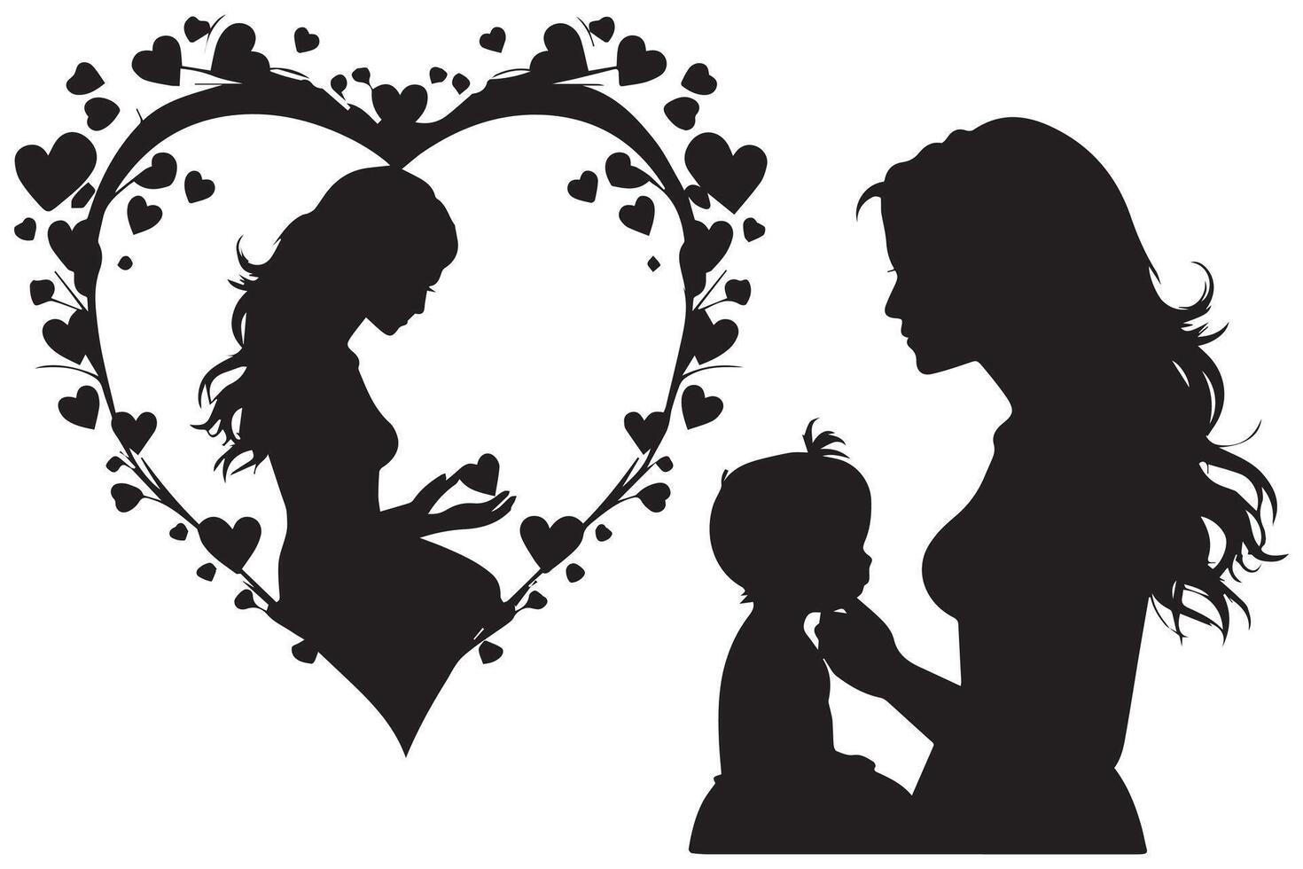 heart with mother and baby silhouette vector