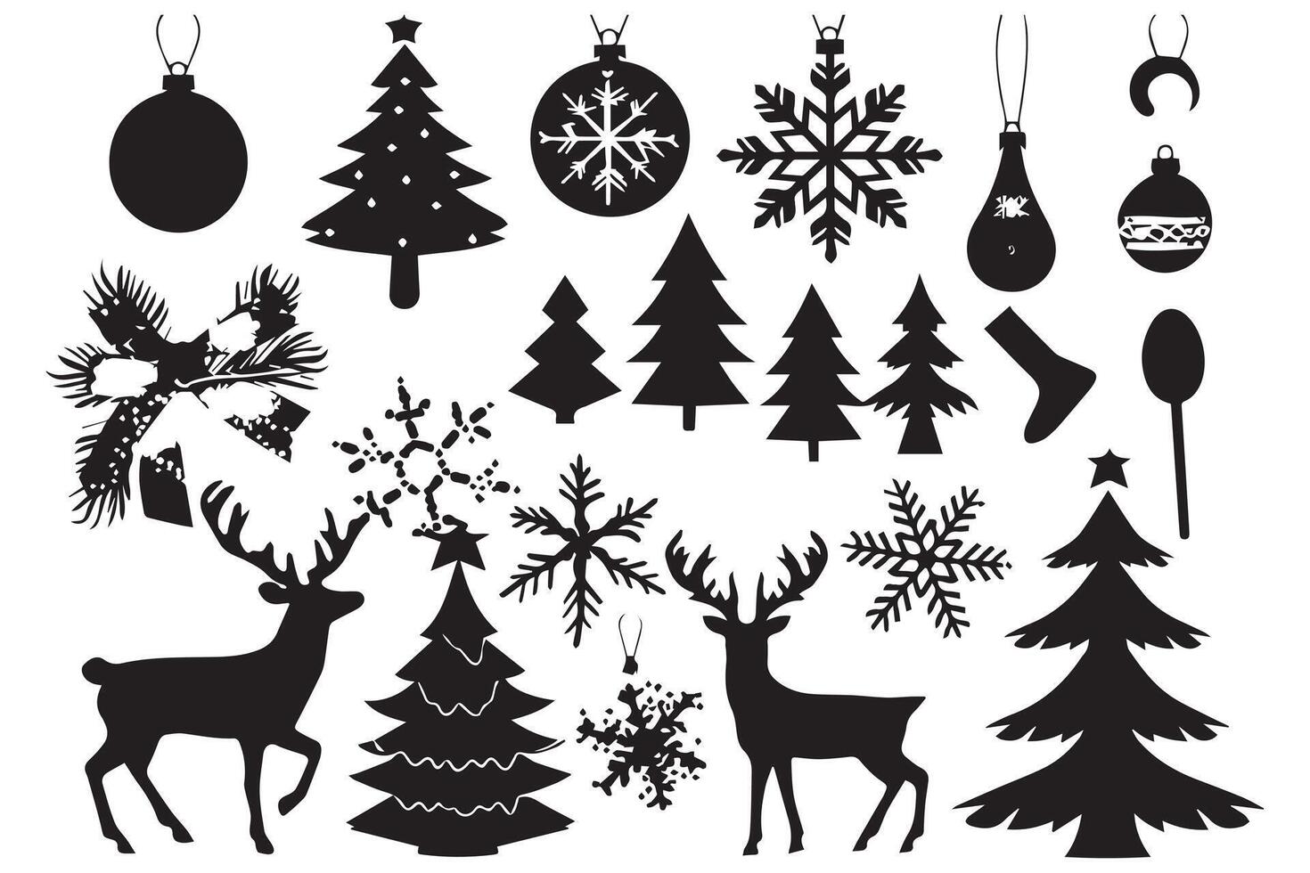 set of christmas element black silhouette pro design vector