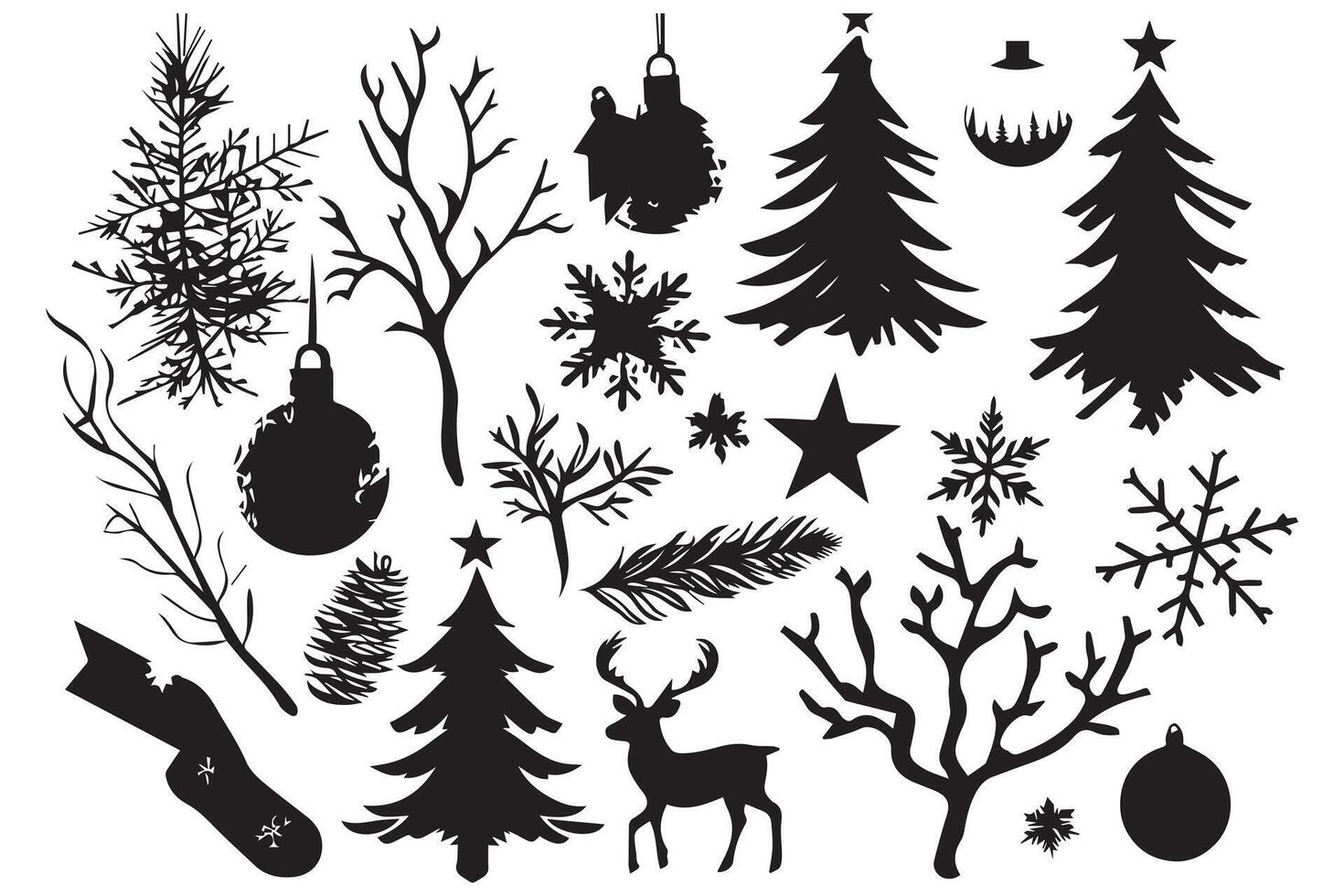 Christmas elements black silhouette icons set pro design vector