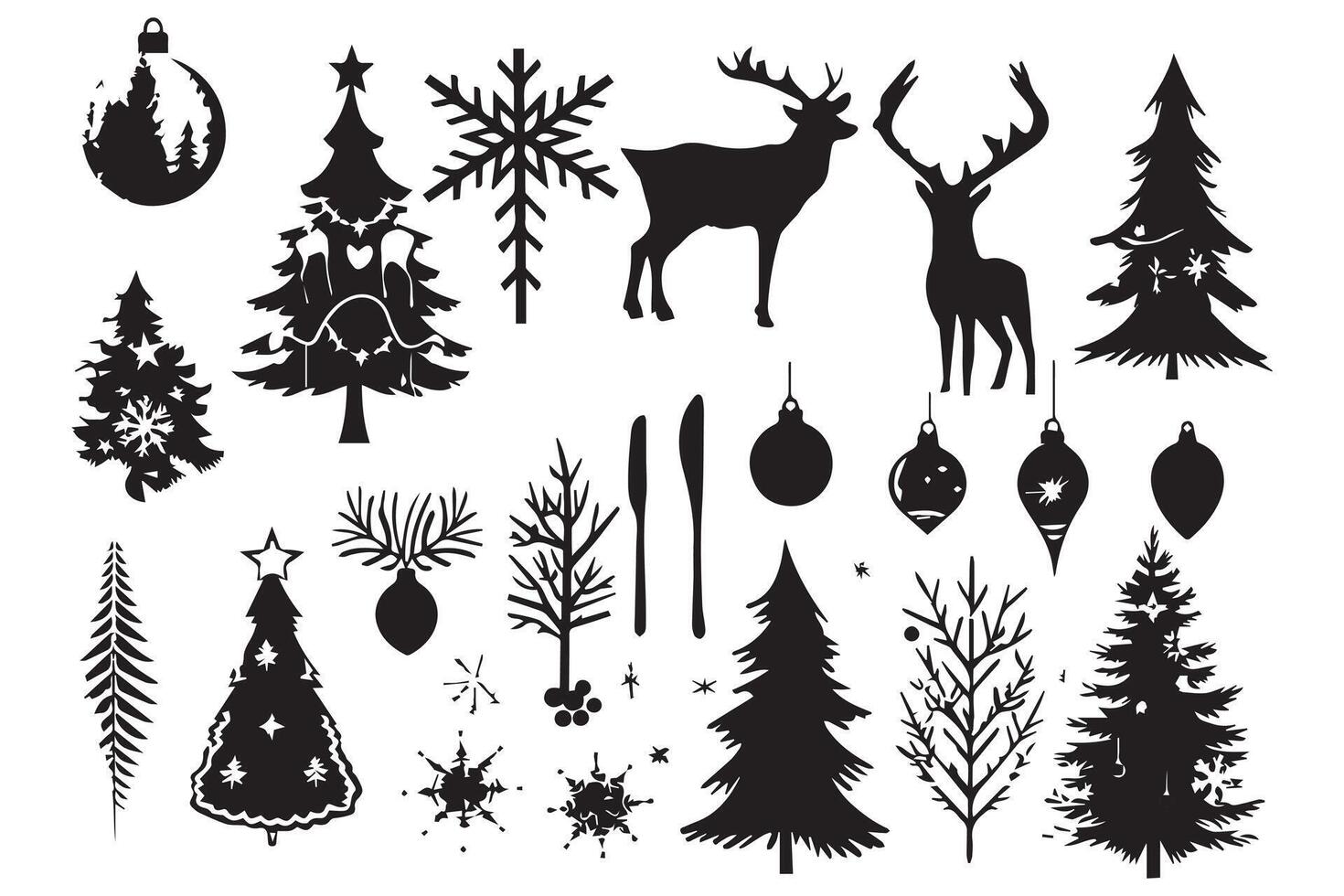 Christmas set of silhouettes for design on a white background pro design vector