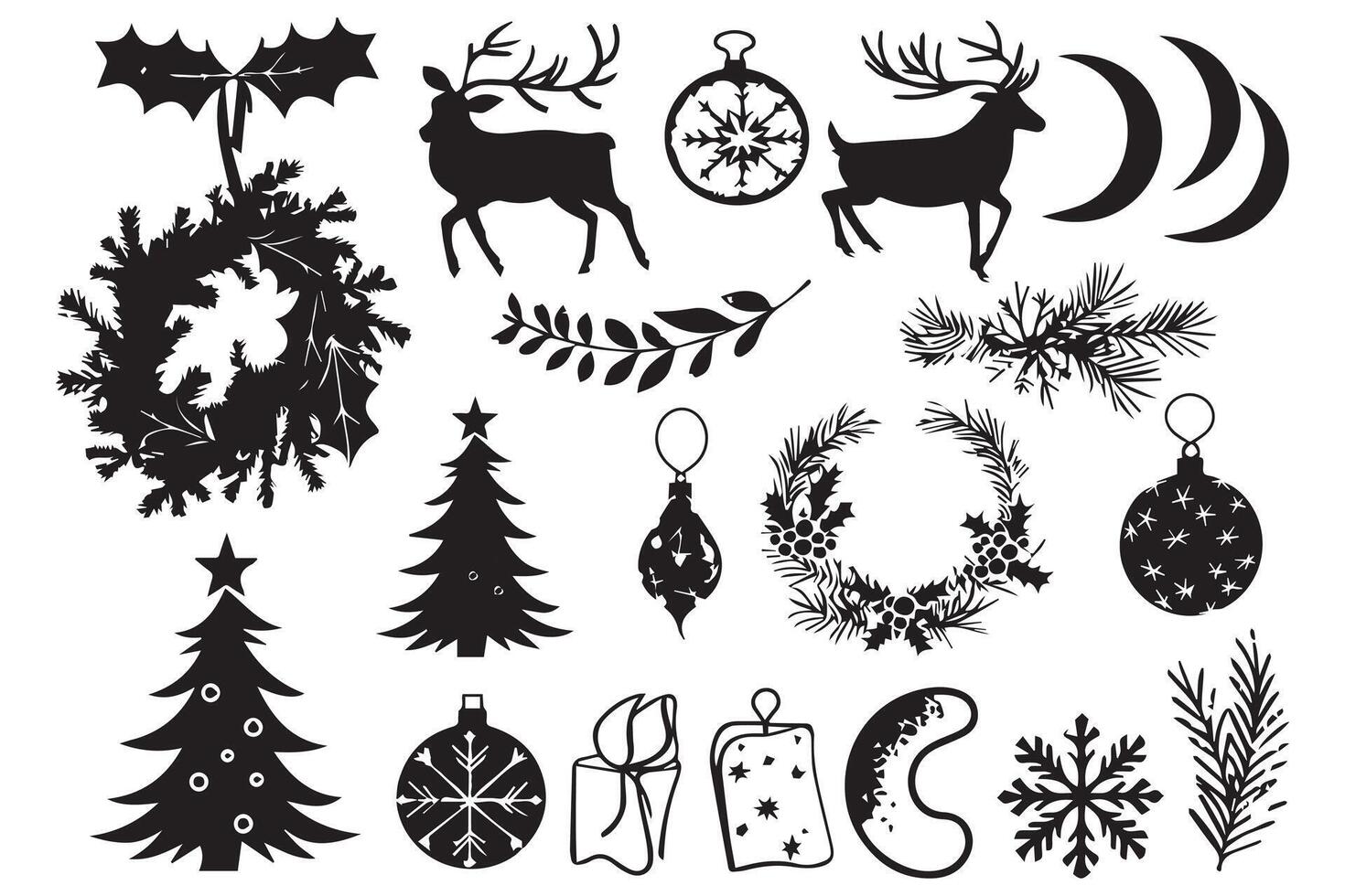 set of christmas element black silhouette pro design vector
