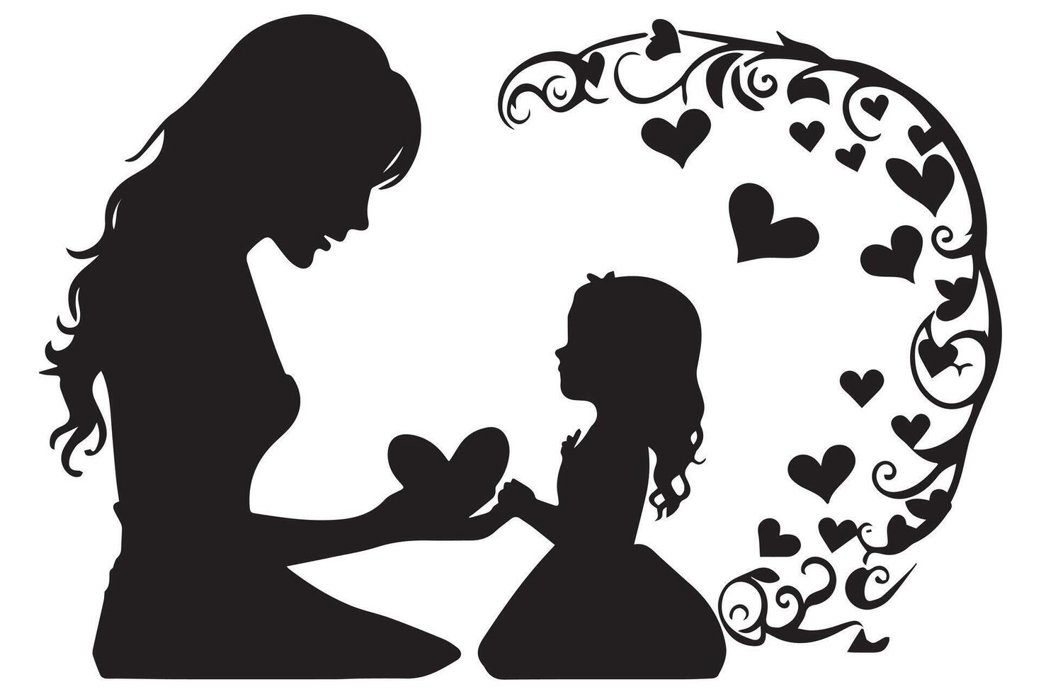 mother and child silhouette vector