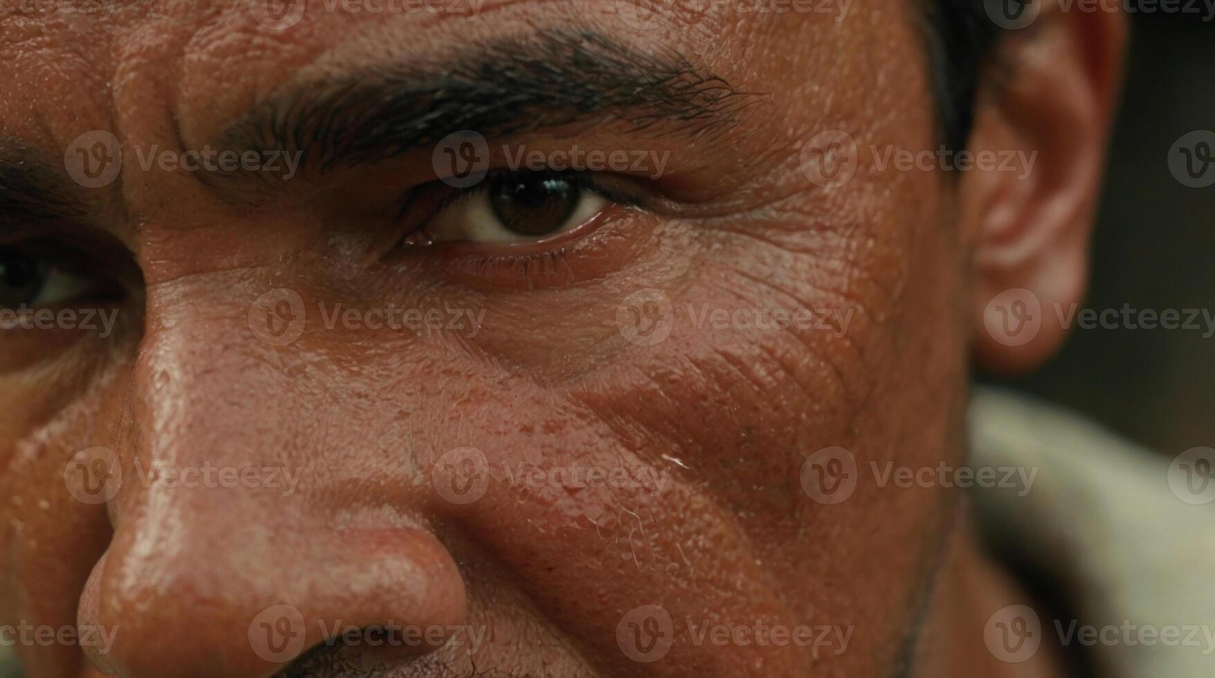Examining the laborer's features in a close-up perspective photo