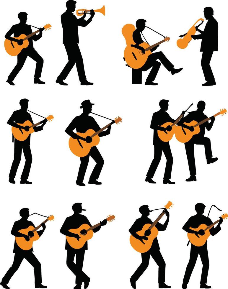 Set of silhouettes of musicians on a white background. illustration vector