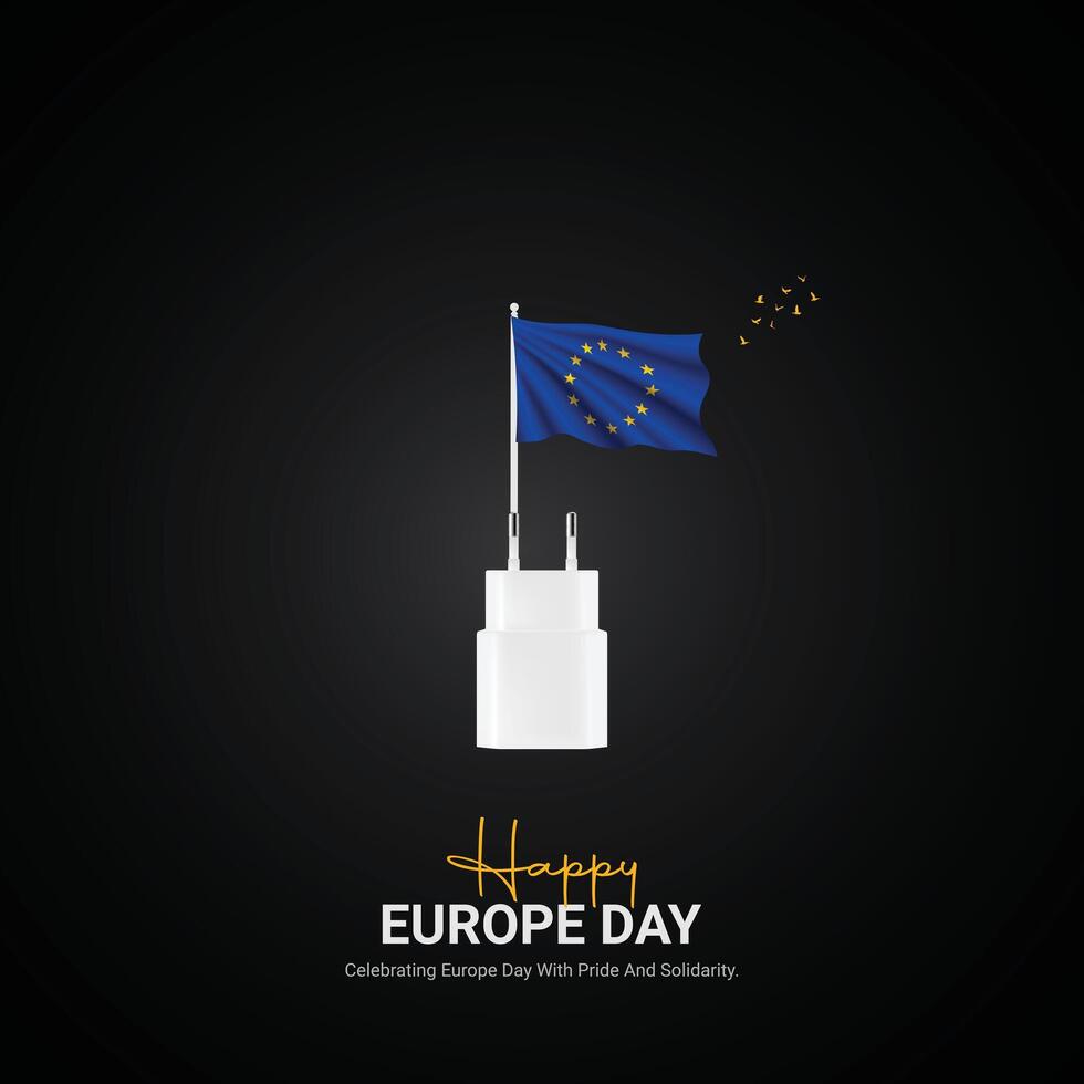 Happy Europe Day creative ads design. May 9 Europe Day social media poster 3D illustration. vector