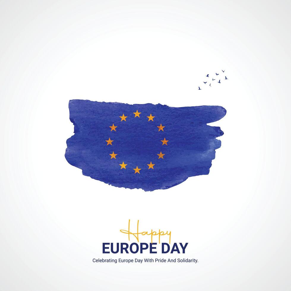 Happy Europe Day creative ads design. May 9 Europe Day social media poster 3D illustration. vector