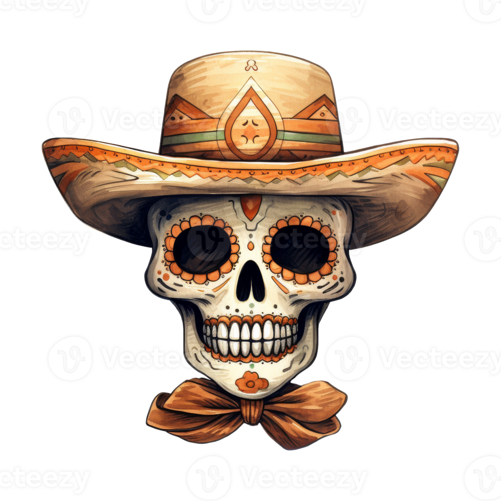 festivo azúcar calaveras adornado con vistoso sombreros png