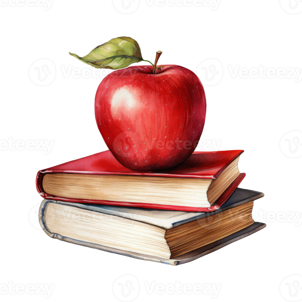 Red Apple on a Colorful Stack of Books, Symbol of Learning and Knowledge png