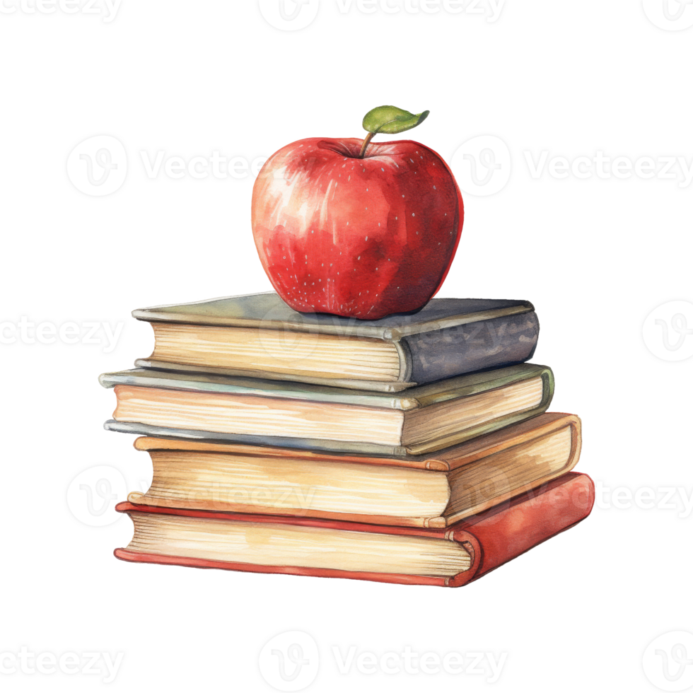 Red Apple on a Colorful Stack of Books, Symbol of Learning and Knowledge png