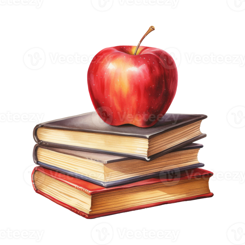 Red Apple on a Colorful Stack of Books, Symbol of Learning and Knowledge png