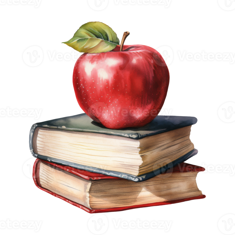 Red Apple on a Colorful Stack of Books, Symbol of Learning and Knowledge png