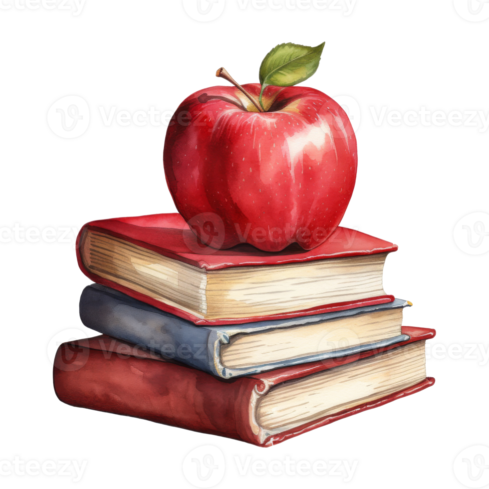 Red Apple on a Colorful Stack of Books, Symbol of Learning and Knowledge png