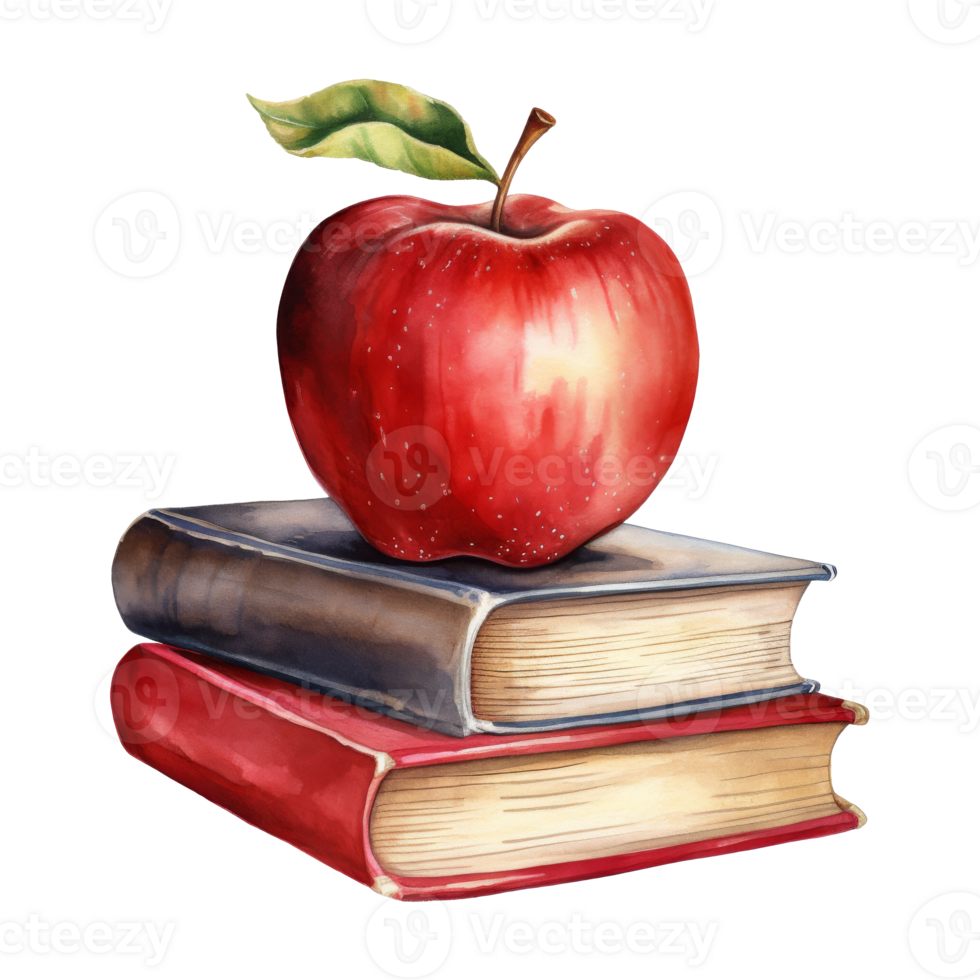 Red Apple on a Colorful Stack of Books, Symbol of Learning and Knowledge png